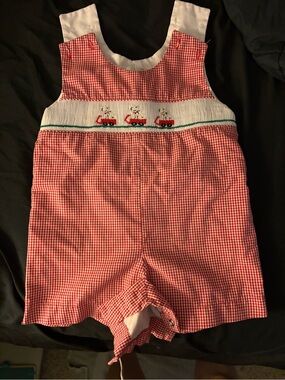 St. John Red and White Gingham Smocked Kids One-Piece